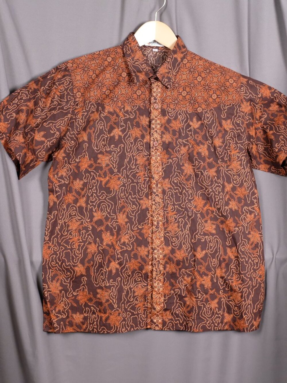 Authentic Indonesian Batik Keris Brown & Orange short sleeve shirt